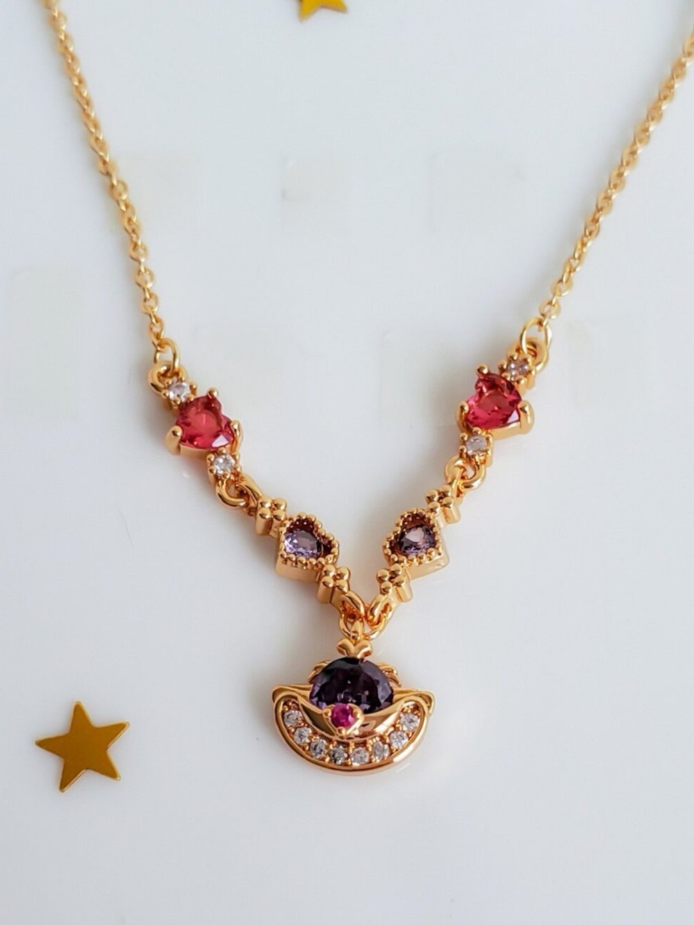 14K Gold Cheshire Cat Gemstone Necklace Disney Alice In Wonderland Character - Picture 2 of 7